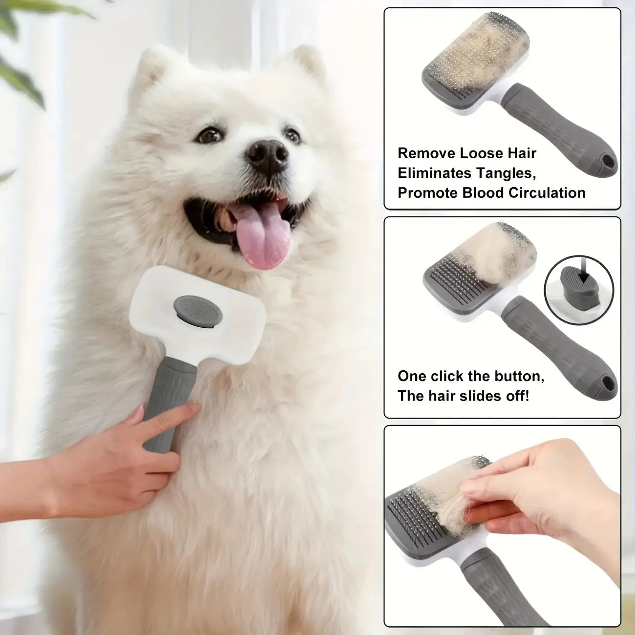 Self-Cleaning Pet Grooming Brush – One-Click Hair Removal