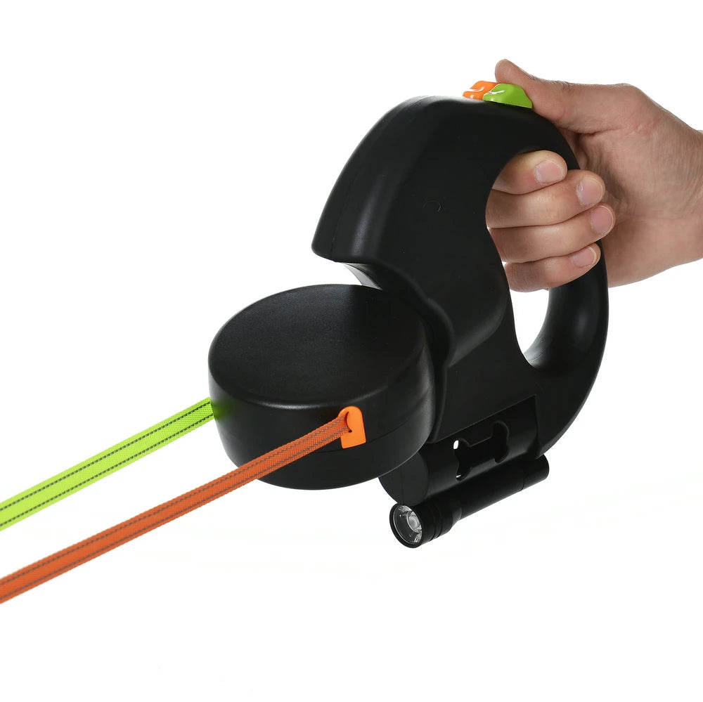 Retractable Dual Dog Leash with LED Light – Reflective & Tangle-Free