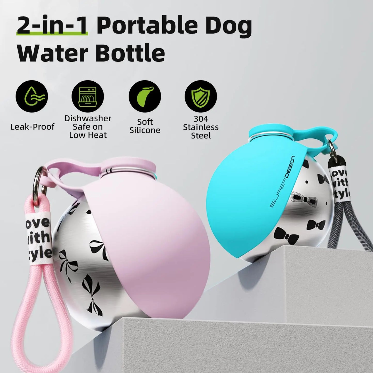 2-in-1 Stainless Steel Dog Travel Water Bottle