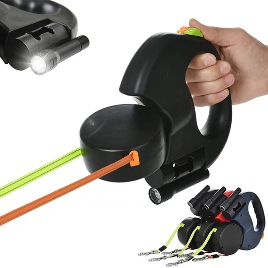 Retractable Dual Dog Leash with LED Light – Reflective & Tangle-Free