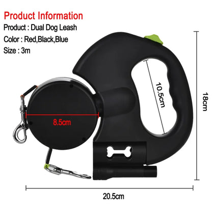 Retractable Dual Dog Leash with LED Light – Reflective & Tangle-Free