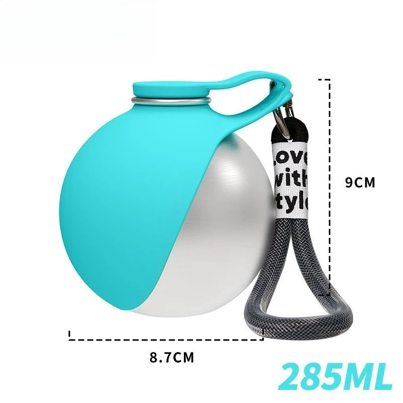 Stainless Steel Dog Water Bottle with Silicone Bowl – 285ml Leakproof