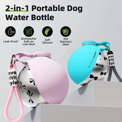 2-in-1 Stainless Steel Dog Travel Water Bottle