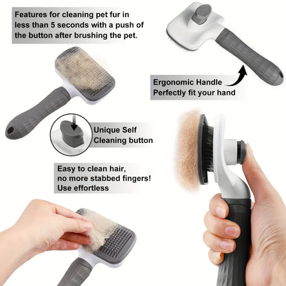 Self-Cleaning Pet Grooming Brush – One-Click Hair Removal