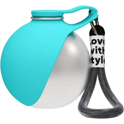 Stainless Steel Dog Water Bottle with Silicone Bowl – 285ml Leakproof