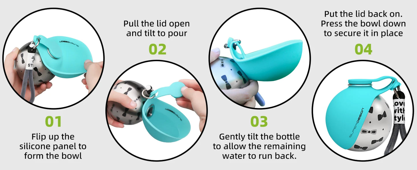 2-in-1 Stainless Steel Dog Travel Water Bottle